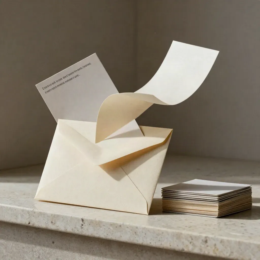 Materiali di campagna in uscita su una mensola in travertino, con carta in movimento.